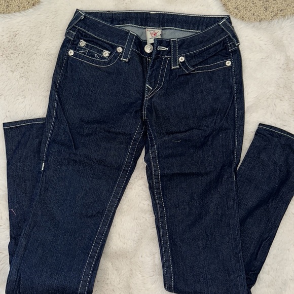 NWOT AUTHENTIC TRUE RELIGION DARK PINK CRYSTAL POCKET DENIM JEANS - Picture 5 of 8